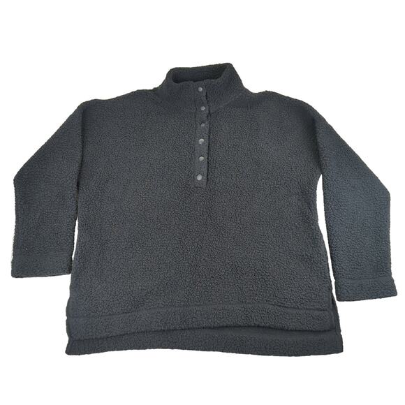 Aerie‎ Quarter Snap Pullover Oversized Women's Medium Black Cloud Fuzzy Sherpa - Picture 1 of 5